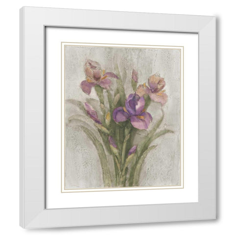 Purple Iris Garden on Grey White Modern Wood Framed Art Print with Double Matting by Hristova, Albena
