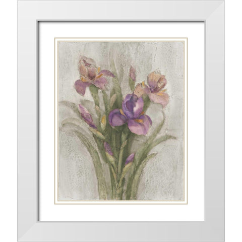 Purple Iris Garden on Grey White Modern Wood Framed Art Print with Double Matting by Hristova, Albena