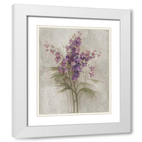 Purple Larkspur Garden on Grey White Modern Wood Framed Art Print with Double Matting by Hristova, Albena