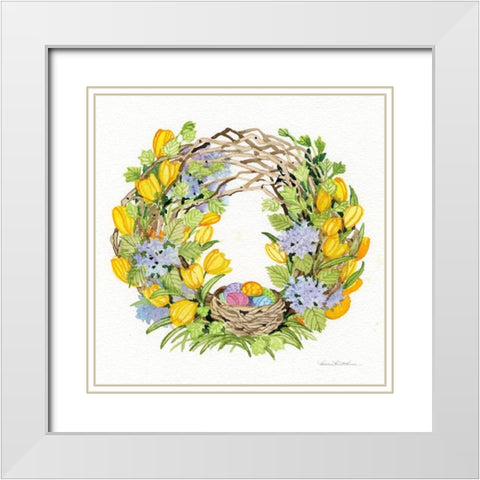 Spring Wreath II White Modern Wood Framed Art Print with Double Matting by McKenna, Kathleen Parr