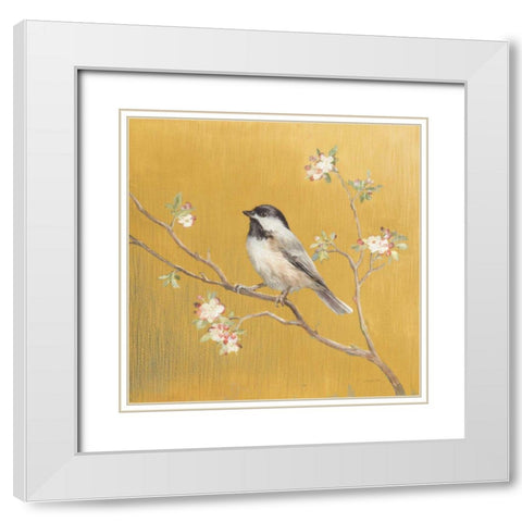 Black Capped Chickadee on Gold White Modern Wood Framed Art Print with Double Matting by Nai, Danhui