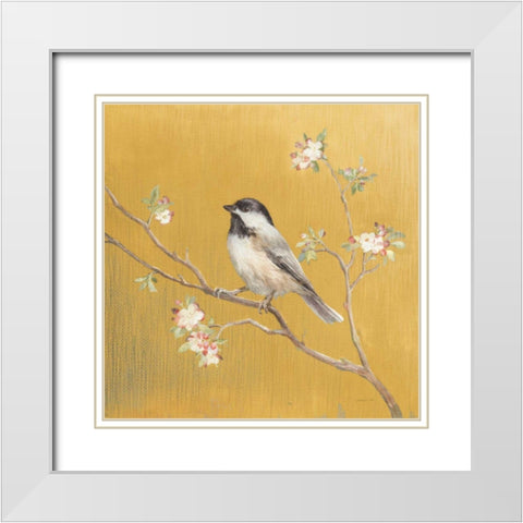 Black Capped Chickadee on Gold White Modern Wood Framed Art Print with Double Matting by Nai, Danhui