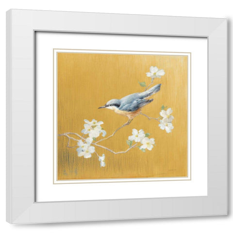 Nuthatch on Gold White Modern Wood Framed Art Print with Double Matting by Nai, Danhui