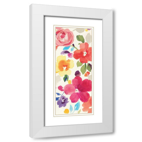 Popping Florals II White Modern Wood Framed Art Print with Double Matting by Nai, Danhui