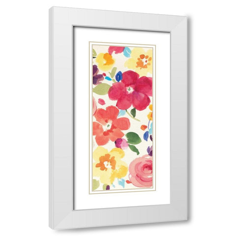 Popping Florals III White Modern Wood Framed Art Print with Double Matting by Nai, Danhui