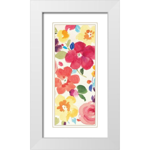 Popping Florals III White Modern Wood Framed Art Print with Double Matting by Nai, Danhui