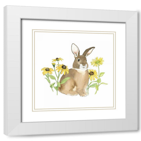 Wildflower Bunnies III Sq White Modern Wood Framed Art Print with Double Matting by Grove, Beth
