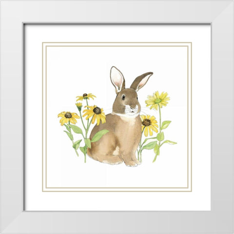 Wildflower Bunnies III Sq White Modern Wood Framed Art Print with Double Matting by Grove, Beth