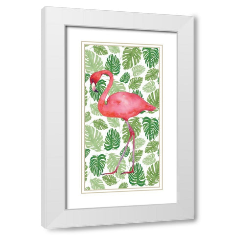 Tropical Flamingo II White Modern Wood Framed Art Print with Double Matting by Wild Apple Portfolio