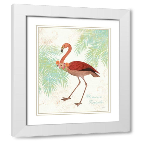 Flamingo Tropicale II White Modern Wood Framed Art Print with Double Matting by Schlabach, Sue