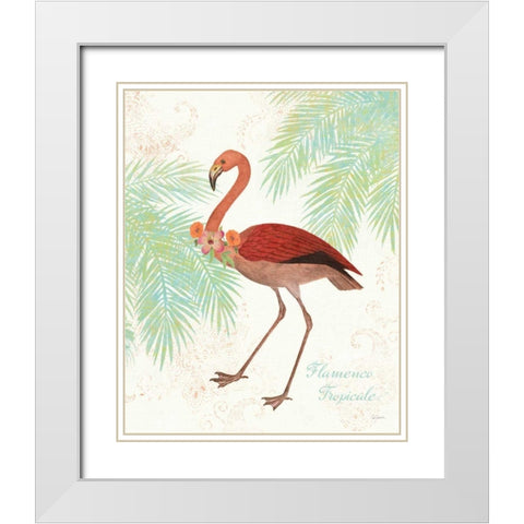 Flamingo Tropicale II White Modern Wood Framed Art Print with Double Matting by Schlabach, Sue