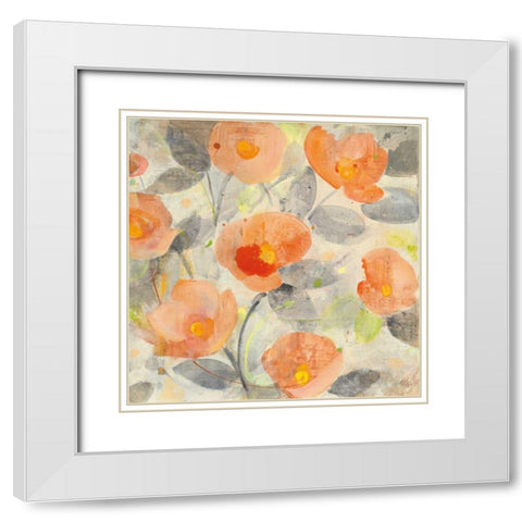 Poppy Garden II White Modern Wood Framed Art Print with Double Matting by Hristova, Albena