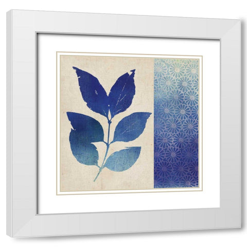 Indigo Leaves I White Modern Wood Framed Art Print with Double Matting by Studio Mousseau