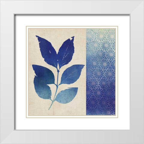 Indigo Leaves I White Modern Wood Framed Art Print with Double Matting by Studio Mousseau