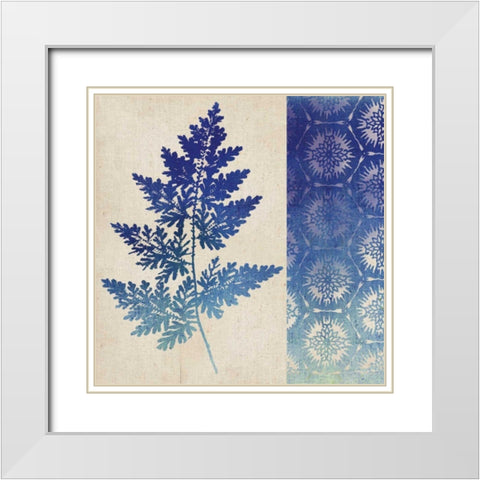 Indigo Leaves III White Modern Wood Framed Art Print with Double Matting by Studio Mousseau