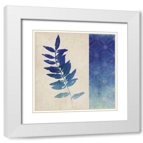 Indigo Leaves IV White Modern Wood Framed Art Print with Double Matting by Studio Mousseau