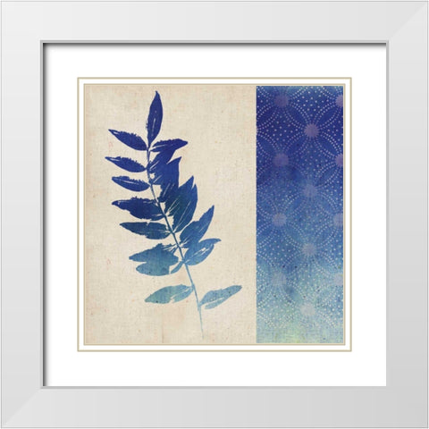 Indigo Leaves IV White Modern Wood Framed Art Print with Double Matting by Studio Mousseau