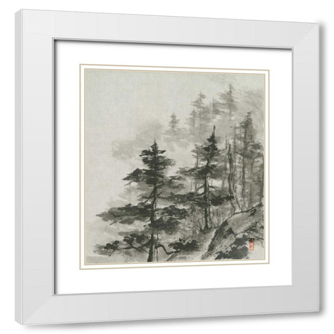 Sumi Treetops Sq White Modern Wood Framed Art Print with Double Matting by Paschke, Chris