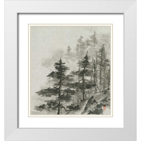Sumi Treetops Sq White Modern Wood Framed Art Print with Double Matting by Paschke, Chris