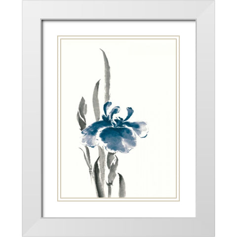 Japanese Iris II Crop Indigo White Modern Wood Framed Art Print with Double Matting by Paschke, Chris