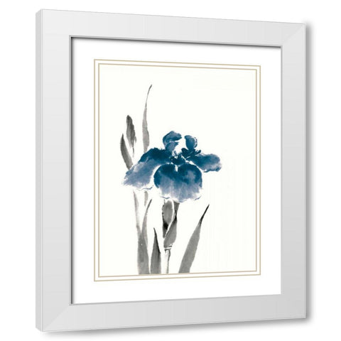 Japanese Iris III Crop Indigo White Modern Wood Framed Art Print with Double Matting by Paschke, Chris