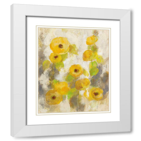 Floating Yellow Flowers II White Modern Wood Framed Art Print with Double Matting by Vassileva, Silvia