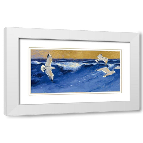 Seagulls with Gold Sky Crop White Modern Wood Framed Art Print with Double Matting by Novak, Shirley