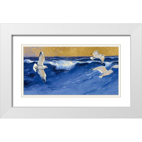 Seagulls with Gold Sky Crop White Modern Wood Framed Art Print with Double Matting by Novak, Shirley