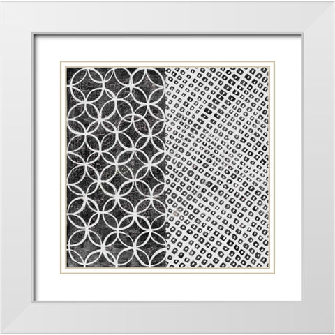 Maki Tile III BW White Modern Wood Framed Art Print with Double Matting by Lovell, Kathrine