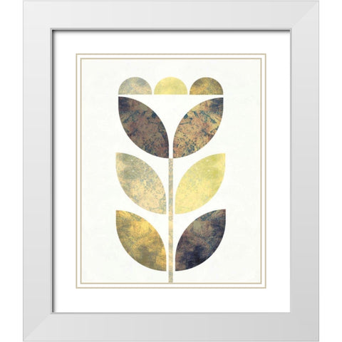 Golden Flower I White Modern Wood Framed Art Print with Double Matting by Mullan, Michael