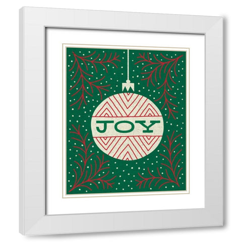 Jolly Holiday Ornaments Joy White Modern Wood Framed Art Print with Double Matting by Mullan, Michael