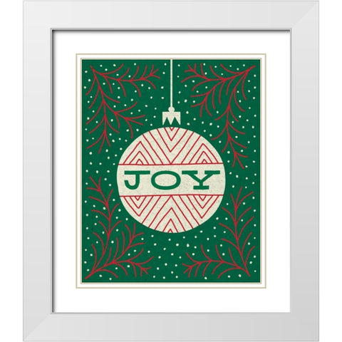 Jolly Holiday Ornaments Joy White Modern Wood Framed Art Print with Double Matting by Mullan, Michael