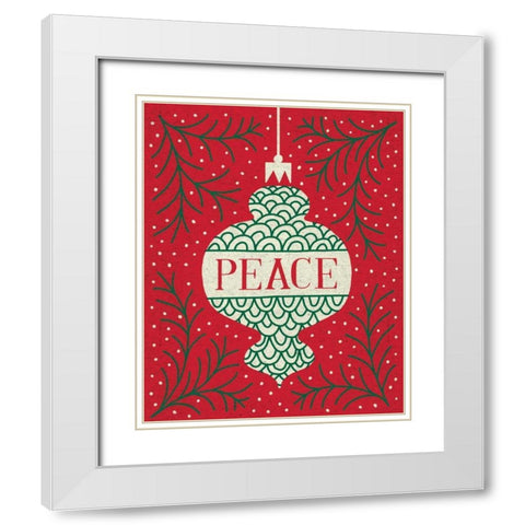 Jolly Holiday Ornaments Peace White Modern Wood Framed Art Print with Double Matting by Mullan, Michael