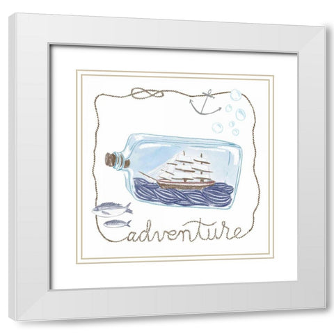 Ship in a Bottle Adventure White Modern Wood Framed Art Print with Double Matting by Zieve Miller, Sara