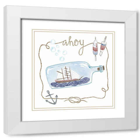 Ship in a Bottle Ahoy White Modern Wood Framed Art Print with Double Matting by Zieve Miller, Sara