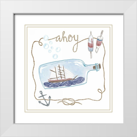 Ship in a Bottle Ahoy White Modern Wood Framed Art Print with Double Matting by Zieve Miller, Sara