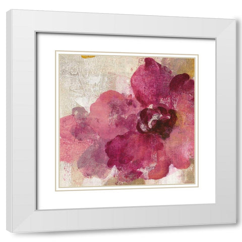 Elegant Fresco Floral Gold Flower I White Modern Wood Framed Art Print with Double Matting by Vassileva, Silvia