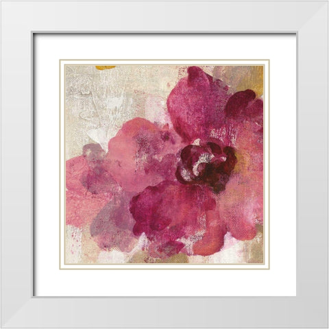 Elegant Fresco Floral Gold Flower I White Modern Wood Framed Art Print with Double Matting by Vassileva, Silvia