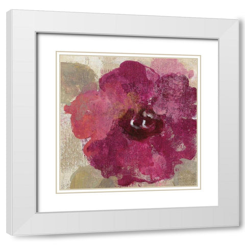 Elegant Fresco Floral Gold Flower III White Modern Wood Framed Art Print with Double Matting by Vassileva, Silvia