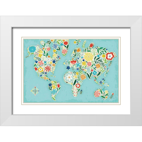 Floral World Blue White Modern Wood Framed Art Print with Double Matting by Mullan, Michael
