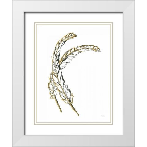 Gilded Hackles Feather White Modern Wood Framed Art Print with Double Matting by Paschke, Chris