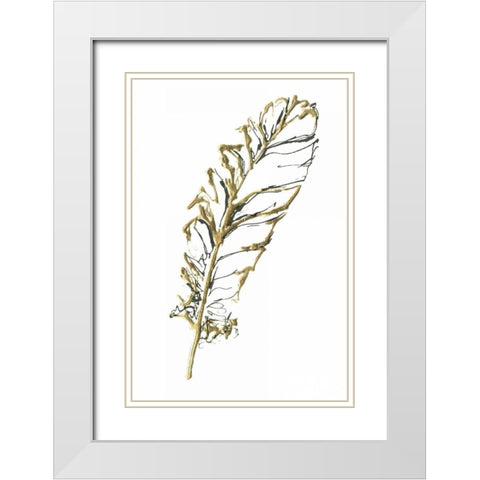 Gilded Turkey Feather I White Modern Wood Framed Art Print with Double Matting by Paschke, Chris