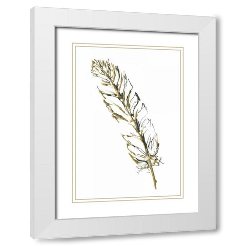 Gilded Turkey Feather II White Modern Wood Framed Art Print with Double Matting by Paschke, Chris