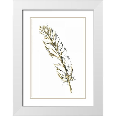 Gilded Turkey Feather II White Modern Wood Framed Art Print with Double Matting by Paschke, Chris