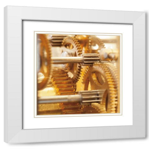 Gilded Gears I White Modern Wood Framed Art Print with Double Matting by Marshall, Laura