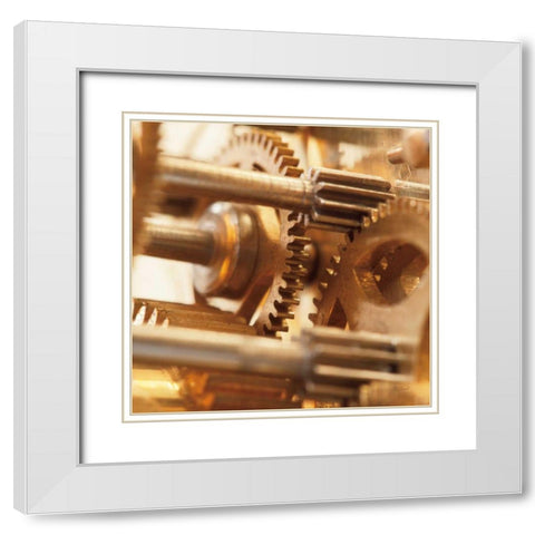 Gilded Gears II White Modern Wood Framed Art Print with Double Matting by Marshall, Laura