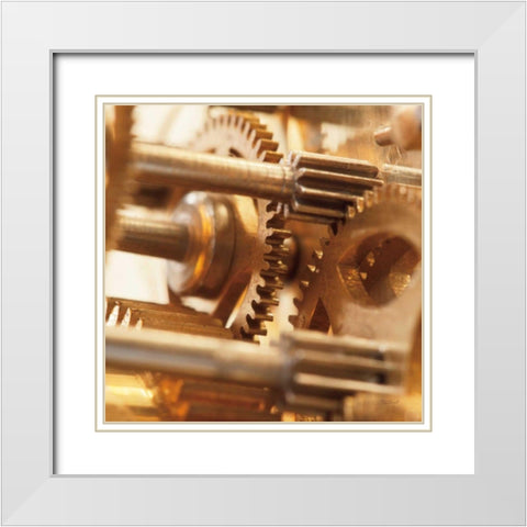 Gilded Gears II White Modern Wood Framed Art Print with Double Matting by Marshall, Laura