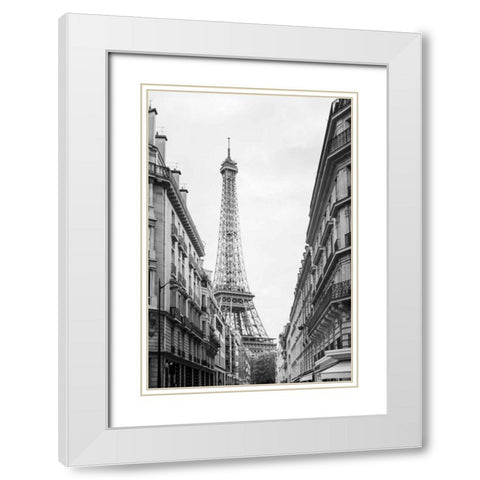 Eiffel Glimpse White Modern Wood Framed Art Print with Double Matting by Marshall, Laura