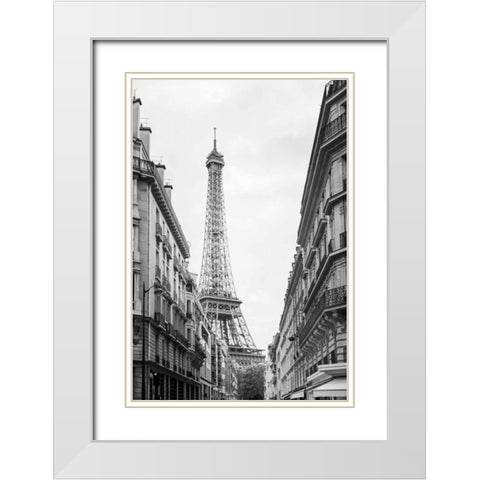 Eiffel Glimpse White Modern Wood Framed Art Print with Double Matting by Marshall, Laura