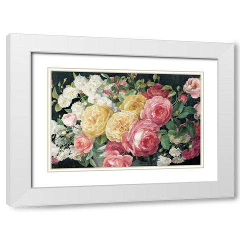 Antique Roses on Black Crop White Modern Wood Framed Art Print with Double Matting by Nai, Danhui